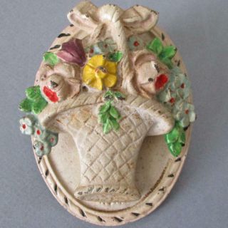 Antique Hubley Cast Iron Door Knocker French Flower Basket Roses,  Bow C1920s