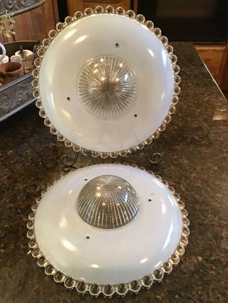 2 Vintage Blue Frosted Art Deco Ceiling Light Fixture Glass Shade Cover 11.  25”