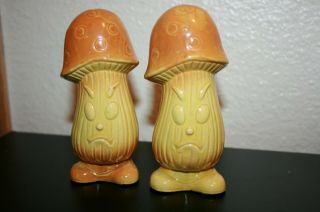 Vintage Angry Mushroom Anthropomorphic Salt & Pepper Shakers Japan