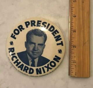 Vintage 1960 Richard Nixon Presidential Campaign Button,  Large 4 " - Good Cond