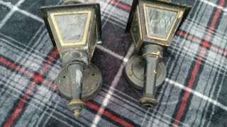 Vintage Moe Lighting Pair Brass Outdoor Porch Light Sconces 13 " Tall