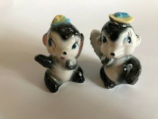 Vintage Skunk Salt & Pepper Shakers Glass Porcelain Japan Hats