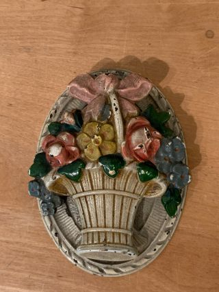 1920s Hubley Cast Iron Figural Flower Basket Door Knocker Great Paint