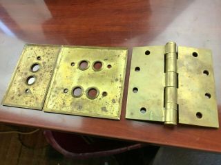 Antique Rare Perkins Brass Push - Button Light Switch Cover Plates Early 1900s