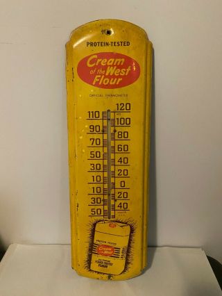 Vintage Tin Advertising Thermometer 27 Inch Cream Of The West Flour 1940 