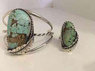 Vintage Navajo Silver & Turquoise Cuff Bracelet & Ring Set