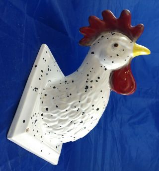 Vintage Ceramic Chicken Rooster Head Towel Apron Holder Wall Hook Farmhouse 2