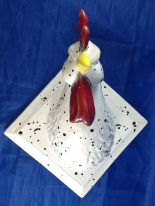 Vintage Ceramic Chicken Rooster Head Towel Apron Holder Wall Hook Farmhouse 3