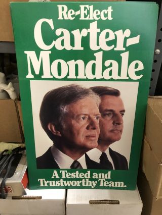 Re - Elect Carter - Mondale Campaign Poster Carter Vs.  Reagan Vintage Cardboard Ex,
