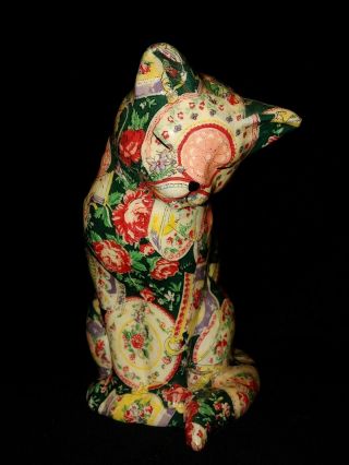 Vintage Porcelain Floral Painted Cat Figurine