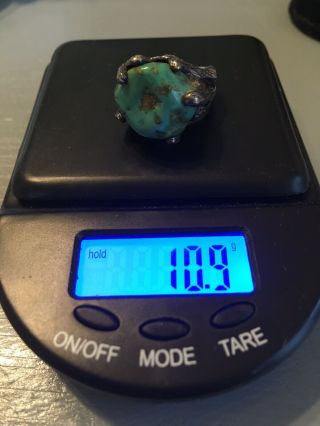 Vintage Brutalist Organic Sterling Silver Turquoise Nugget Ring Sz.  6 2
