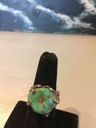 Vintage Brutalist Organic Sterling Silver Turquoise Nugget Ring Sz.  6 3