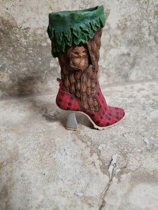 Just The Right Shoe Northwoods Owl Red Plaid Boot Tree With Owl Heel Figure