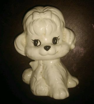 Vintage White Ceramic Poodle Puppy Dog 3 1/2 Inches Figurine