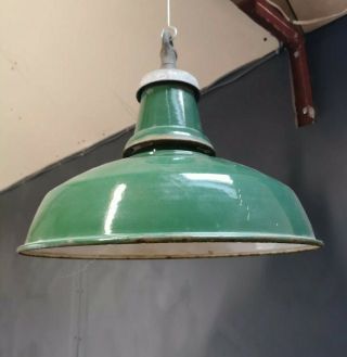 Industrial Large Green Enamel Factory Pendant Light Shade With Fittings