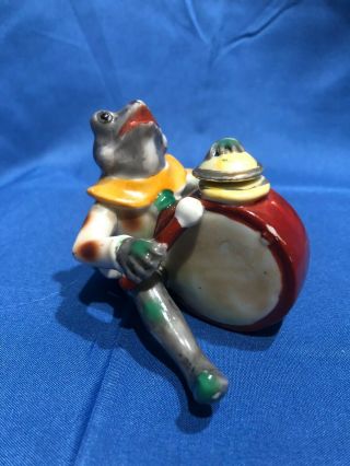 Antique Ceramic Whimsical Frog Drummer Figurine Made In Occupied Japan