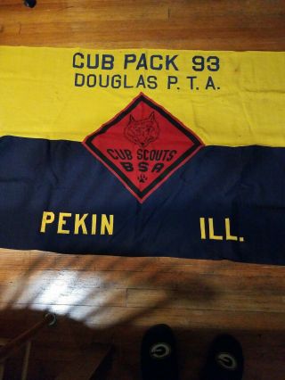 Vintage Cub Scout Boy Scout Flag Banner Pack 93 Douglas P.  T.  A Pekin Illinois