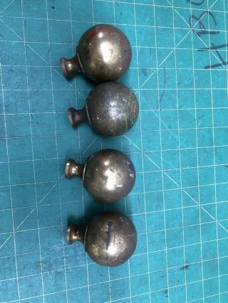 Set 4 Brass Ball Finials For Antique Iron & Brass Beds 2 1/4 " Diameter