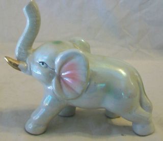 Vintage Multi - Colored Ceramic Elephant Figurine Trunk Up For Good Luck