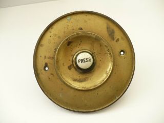 Large Vintage Reclaimed Brass & Ceramic Door Bell 6
