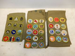 3 Vintage Boy Scouts Uniform Sashes With Merit Badges 4