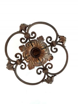 Antique Art Nouveau Cast Iron? Flush Mount Ceiling Light Fixture Leaf Design
