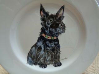Vintage Hand Painted Signed Scottie Dog Plate 9 In.  Diameter Lqqk