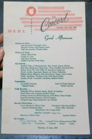 Orig 1967 Concord Hotel Catskills Kiamesha Lake York Ny Lunch Menu Vintage