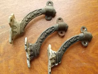 Three Antique Fancy Victorian Cast Iron Stair Rail Brackets C1885 Unrestored