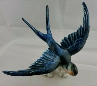Karl Ens Porcelain Bird Figurine Vintage Germany Swallow Blue