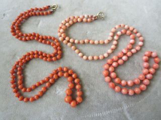 2 Antique Pink Angel Skin Coral Bead Necklaces With Gold Filled Clasp