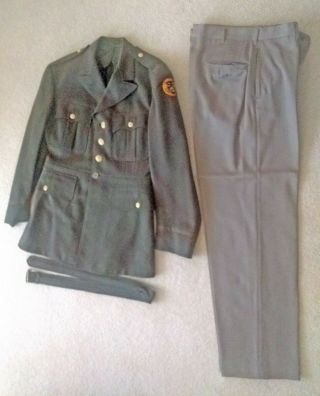Vintage 1942 Wwii Us Army Officers Winter Uniform Coat,  Trousers,  Belt