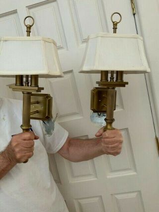 Matching Pair Antique/vintage Brass Wall Sconce Lights W/ Shades.  Local P/u Only