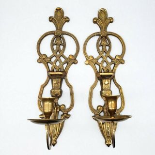 Art Deco Vintage Brass Candle Holder Wall Sconces 14 "
