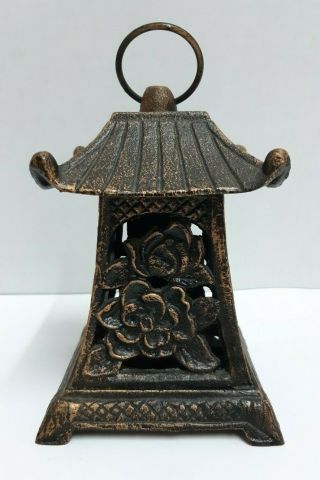 Vintage Partylite Cast Iron Pagoda Style Garden Hanging Lantern Candle Holder