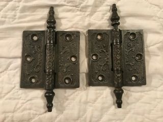 Pair Matching 3 X 3 " Cast Iron Victorian Steeple Top Hinges,  No Damage,  S/h