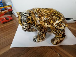 La Vie Grizzly Animal Figurine African Safari Patchwork Print 8 In Long 5 In Hi