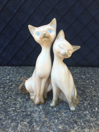 Siamese Cat Couple Statue Figure Vintage 7.  5 Inches
