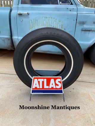 Vintage 1960’s Atlas Tires Display Stand Rack Sign - Gas & Oil