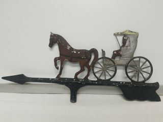 Vintage Cast Metal Farm Weather Vane Horse And Carriage