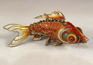 Antique Vintage Chinese Export Cloisonné Multi Color Enamel Articulated 3d Fish