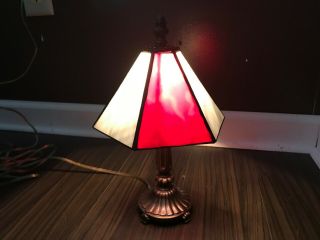 Vintage Red Gray Stained Glass Tiffa Mini Lamp By L&l Wmc 9870