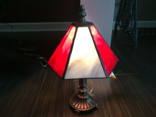 Vintage Red Gray Stained Glass Tiffa Mini Lamp by L&L WMC 9870 2