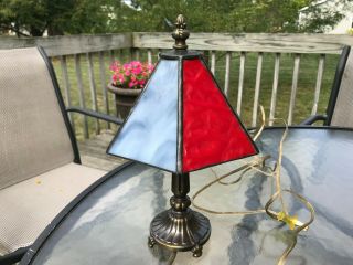 Vintage Red Gray Stained Glass Tiffa Mini Lamp by L&L WMC 9870 3