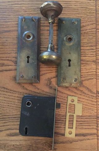 Antique Vintage Yale Copper Steel Interior Door Lockset Knob Plate Lock