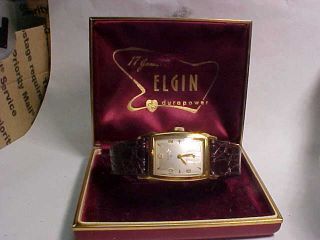 Vintage Mans Elgin Rectangular Case Watch Shockmaster 17j C