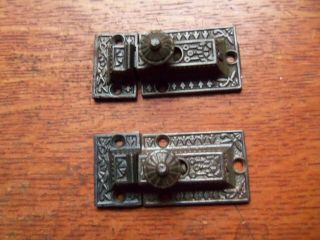Two Antique Fancy Cast Iron Cabinet Latches " Windsor " C1890