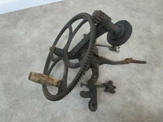Antique Vintage Cast Iron Hand Crank Bench Grinder S.  Cheney & Son Adjustable