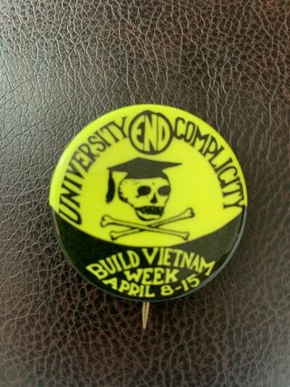 End University Complicity - Build Vietnam Week Skull - Vietnam War Cause Button