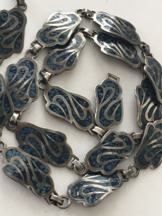 Vintage Taxco Mexico Sterling Silver Crushed Inlaid Turquoise Link Necklace 20”